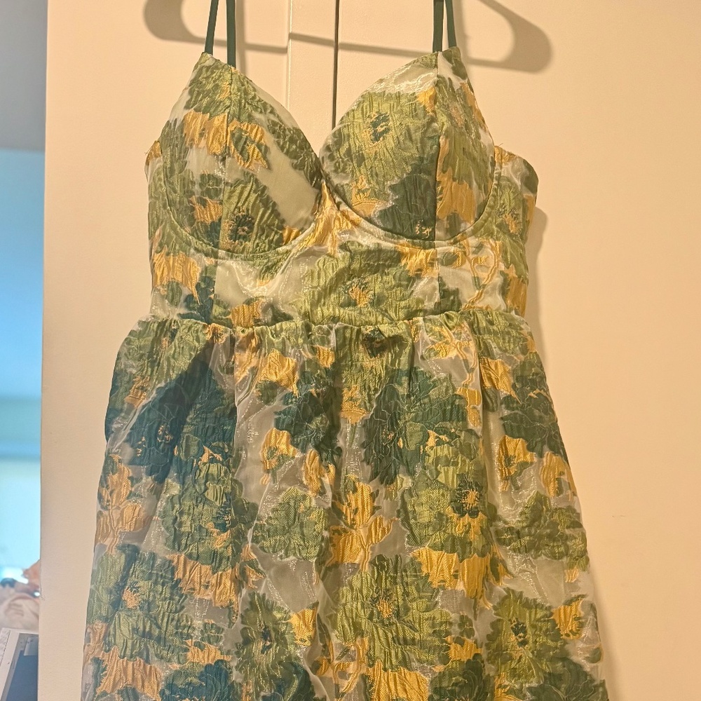 Green floral spring dress